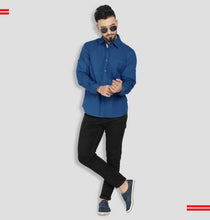 Load image into Gallery viewer, PerfectFit Men Solid Casual Blue Shirt